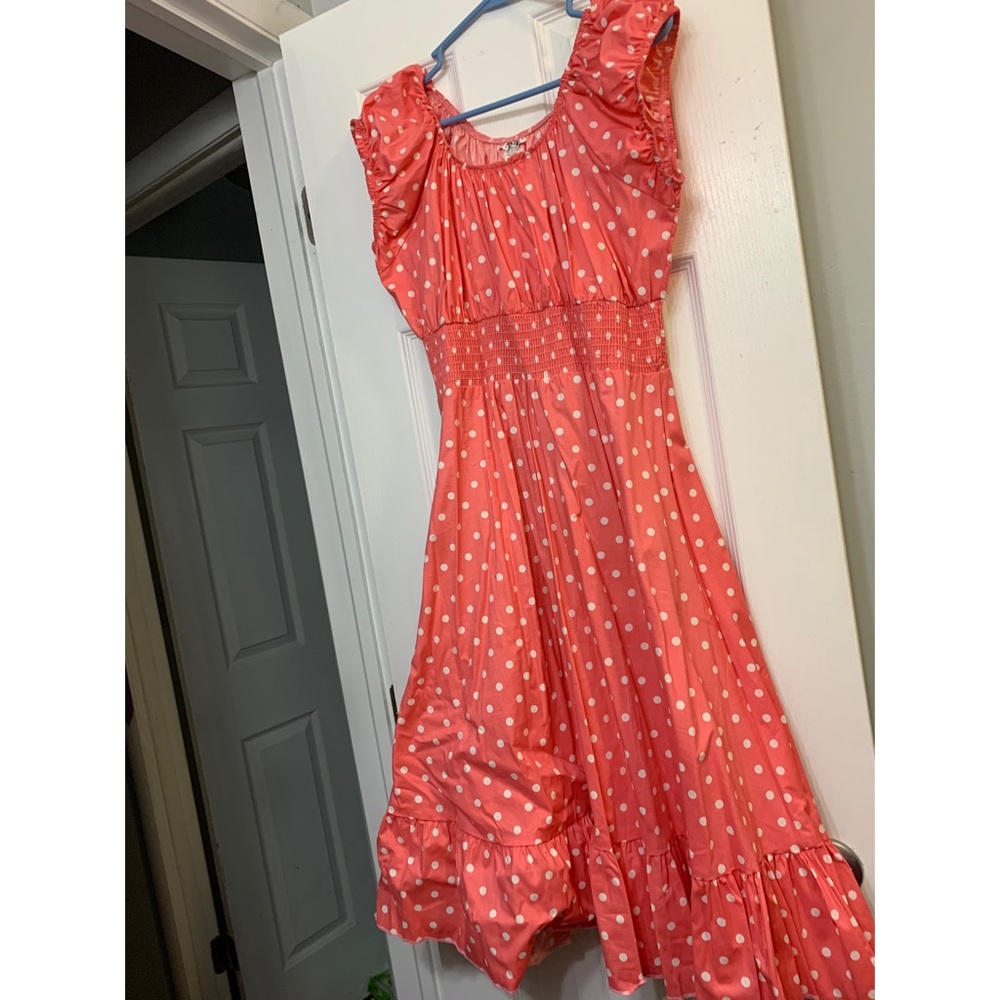 Pink with white polka dots peasant dress